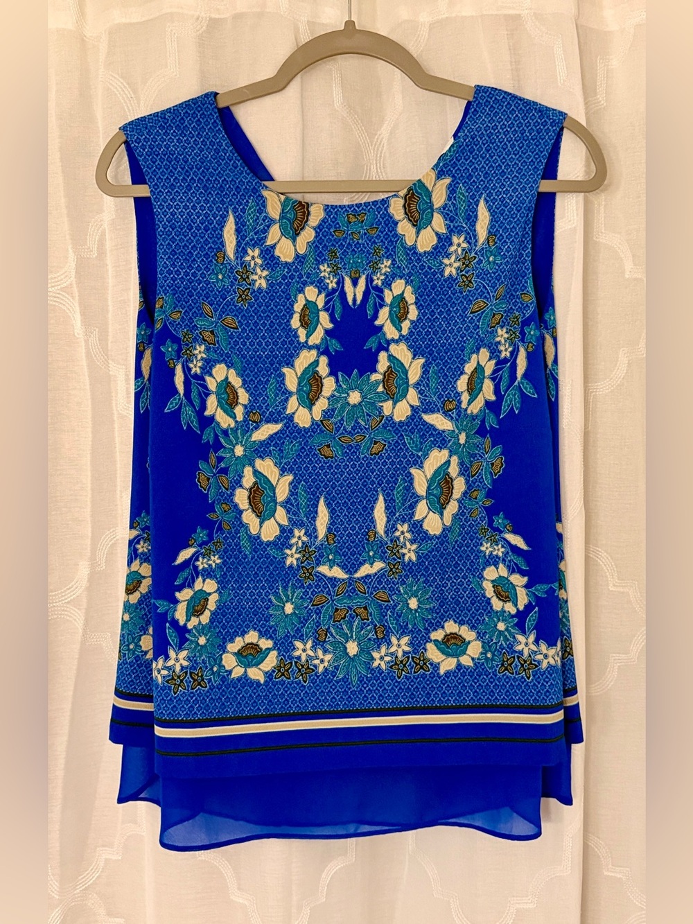 Rose + Olive Large Cobalt Blue Floral Layered Sleeveless Blouse